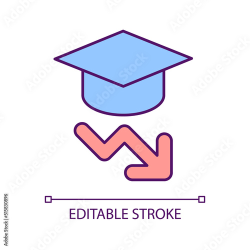 Decreasing academic performance RGB color icon. Education problem. Poor learning progress. Isolated vector illustration. Simple filled line drawing. Editable stroke. Arial font used