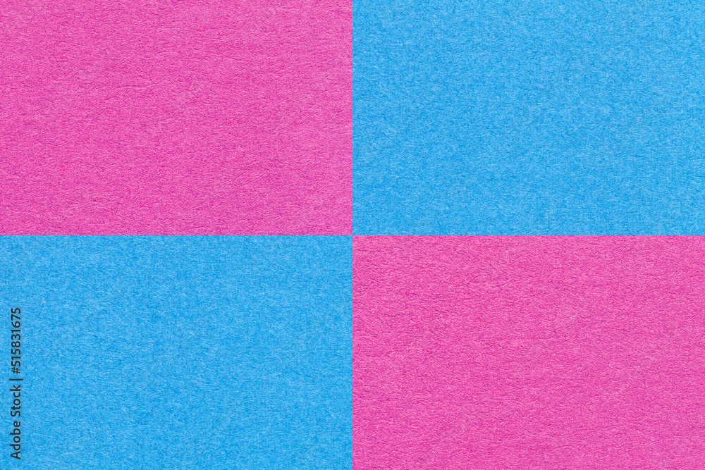 Fototapeta premium Texture of craft bright blue and purple paper background with cells pattern. Structure of vintage lilac cardboard.