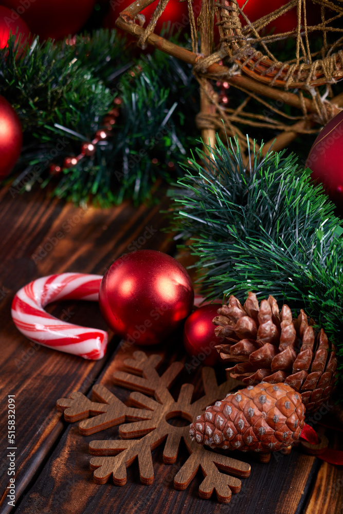 Christmas decoration on the wooden background Christmas decoration on the wooden background