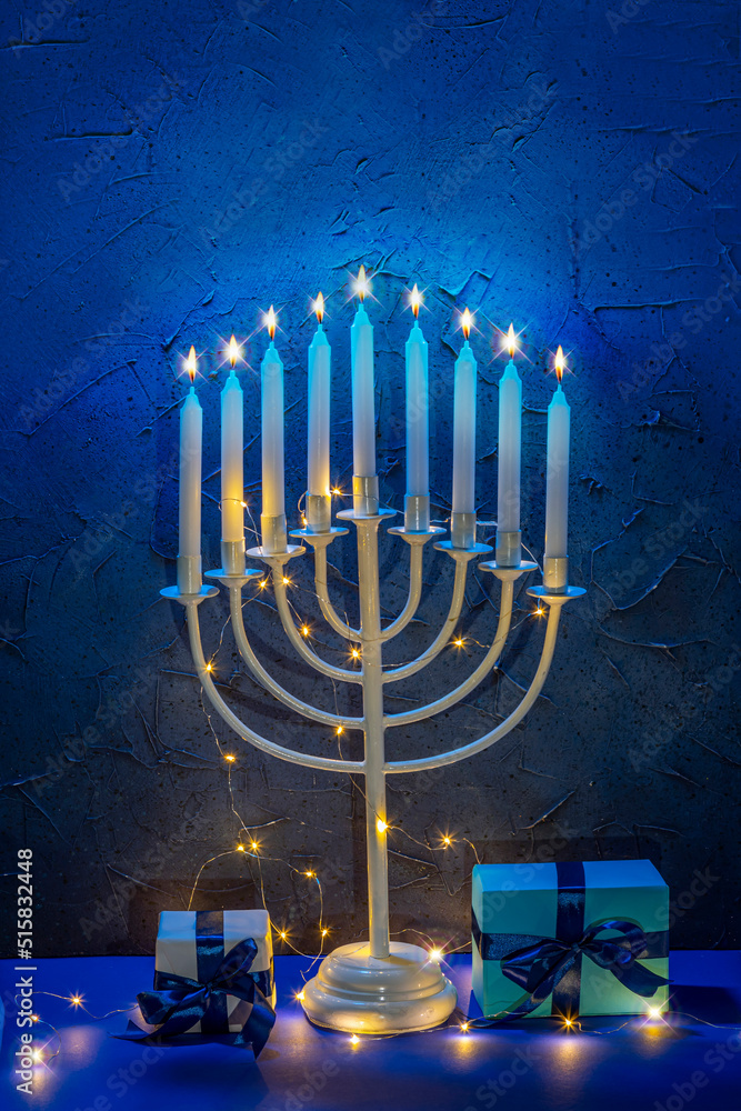 Jewish Hanukkah Menorah 9 Branch Candlestick, gift box. Holiday Candle