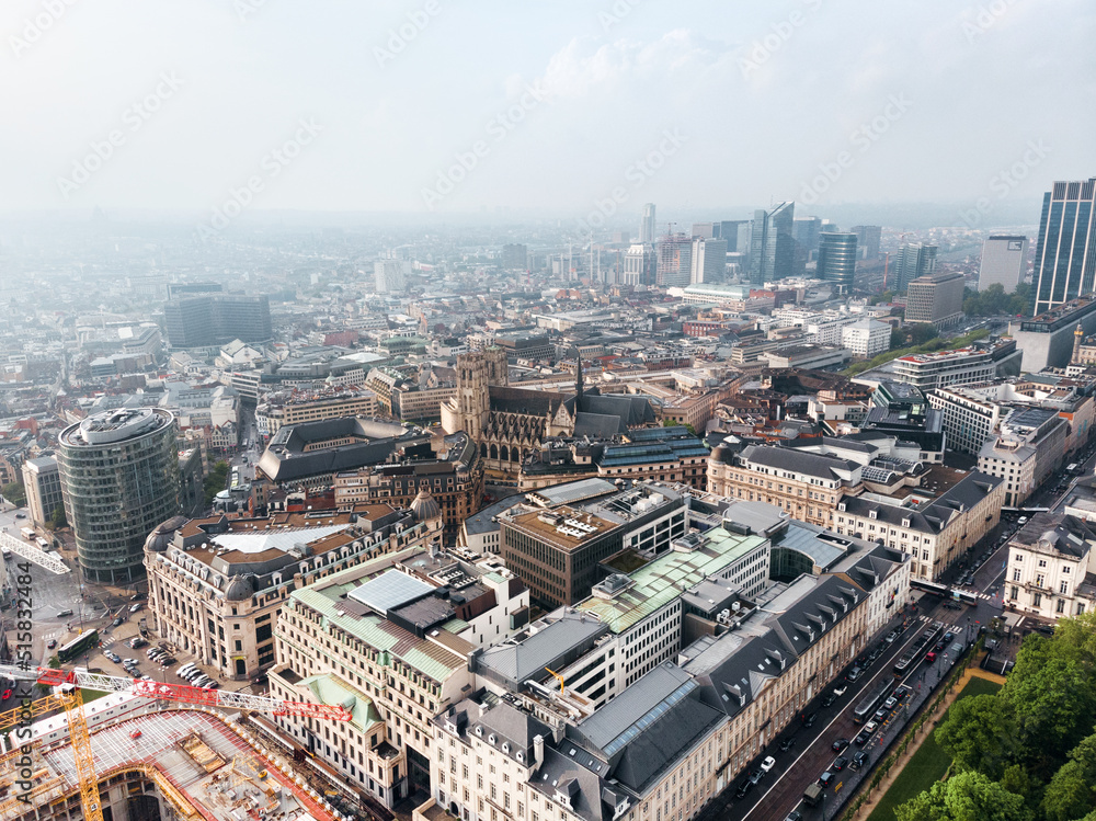 Aerial view of the panorama of the city of Brussels, Belgium