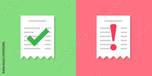 Approved payment icon in flat style. Paper receipt bill invoice vector illustration on isolated background. Verified notice sign business concept.