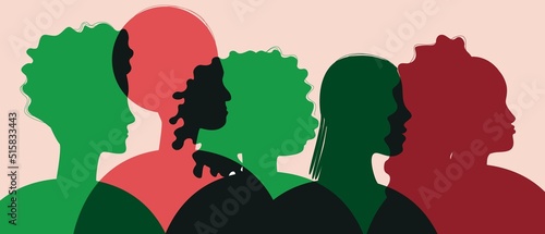 Silhouettes of African people celebrate Independence Day, flat vector stock illustration with people on parade, Juneteenth activities