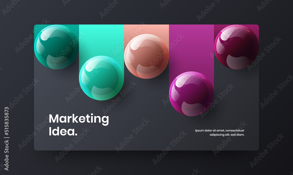 Unique website screen vector design template. Clean realistic balls front page layout.
