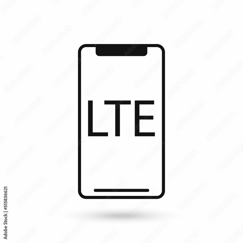 Mobile phone flat design icon with LTE communication technology symbol Mobile phone flat design icon with LTE communication technology symbol