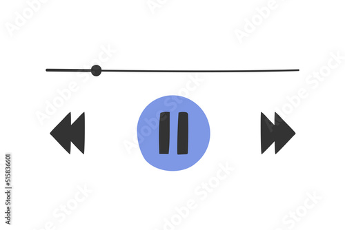 Hand drawn cute cartoon illustration of music player template. Flat vector listening song sticker in simple colored doodle style. Device button icon or print. Isolated on white background.