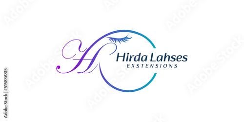 eyelash icon logo with letter H, for salon, female beauty, make up