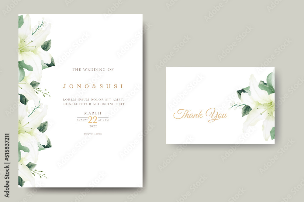 Watercolor Lily Floral Wedding Invitation card