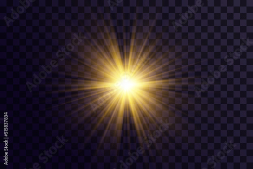 Shining golden stars. Light effects, glare, glitter, explosion, golden light. Vector illustration.