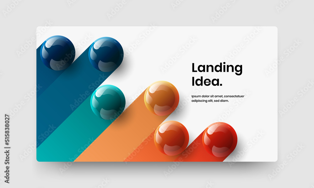 Geometric 3D balls book cover concept. Isolated website screen vector design template.