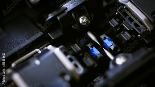 Konstfotografi Fiberoptic Fusion Splicing Technician , Internet cable connection, fiber optic fusion splicing machine