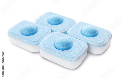 Many water softener tablets isolated on white