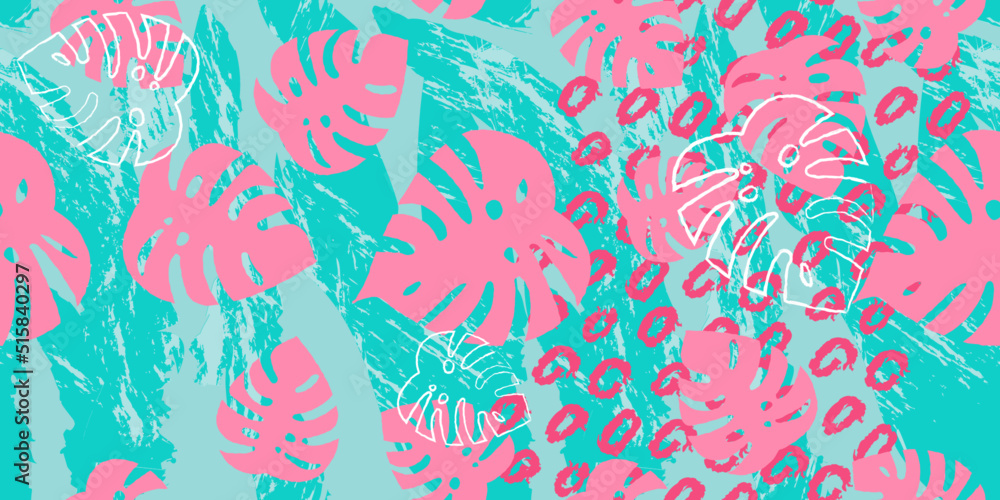 Obraz premium Floral seamless vector design pattern neon miami