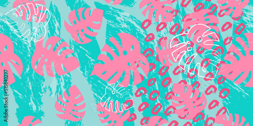 Floral seamless vector design pattern neon miami