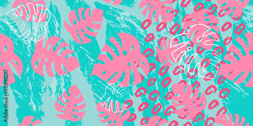 Floral seamless vector design pattern neon miami