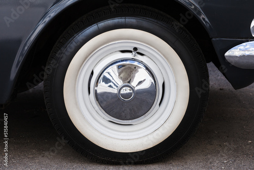 Closeup photo of white wheel of a car © evannovostro