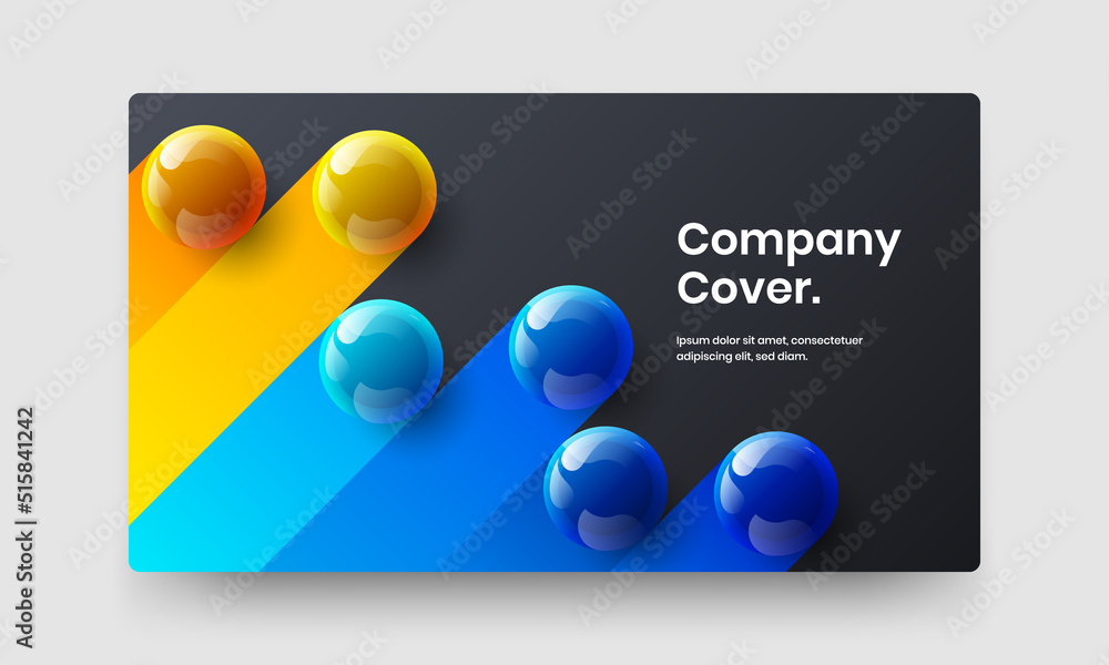 Multicolored realistic spheres magazine cover layout. Simple leaflet vector design concept.