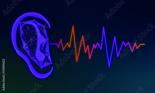 Illustration of human ear and sound wave on dark background