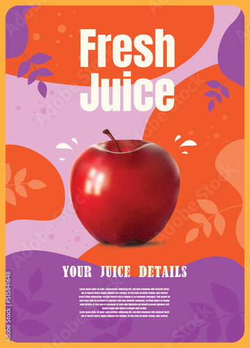 Fresh Juice vector poster on color background. vector red apple