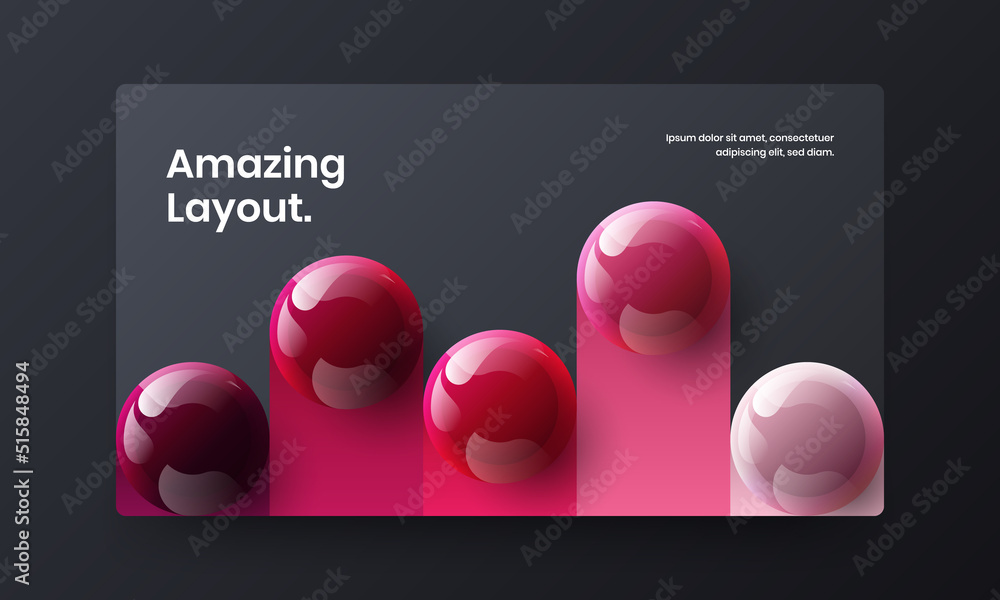 Colorful 3D spheres company identity layout. Original magazine cover vector design illustration.