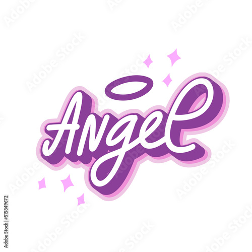 Retro hipster y2k aesthetic sticker. Cute lettering Angel.