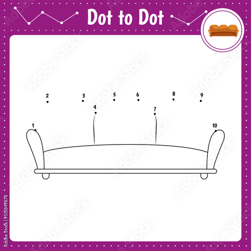 Connect the dots. Sofa.Dot to dot educational game. Coloring book for preschool kids activity worksheet. Vector Illustration.