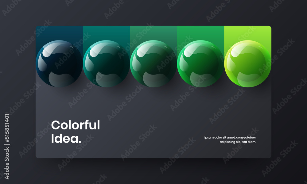 Clean 3D balls presentation template. Premium placard design vector layout.