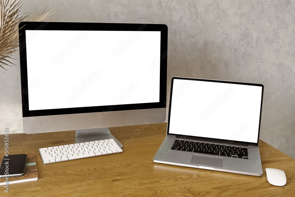 Desktop and computers. Office place. Computer, keyboard, glasses. Working atmosphere. Computer with chroma key. Desktop and computers. Office place. Computer, keyboard, glasses. Working atmosphere. Computer with chroma key.
