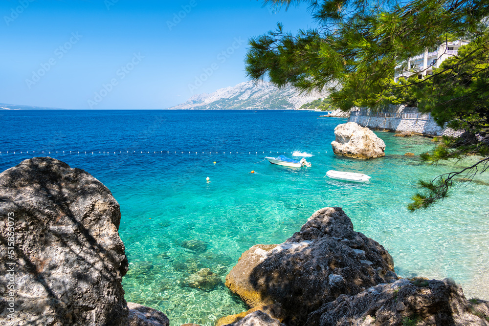 crystal clear water of adriatic sea in Brela on Makarska riviera in Dalmatia in Croatia