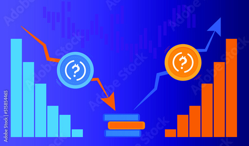 Bitcoin orStablecoin TerraUSD? Terra LUNA coin cryptocurrency token? Cryptocurrency price falls, trading crisis and collapse. The financial pyramid is about to burst and collapse. Vector illustration.