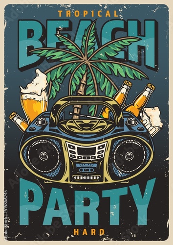 Party beach flyer colorful vintage