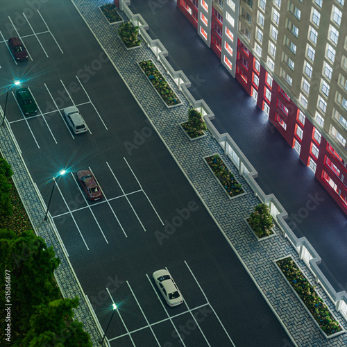 miniature scaled architectural model of city parking lot