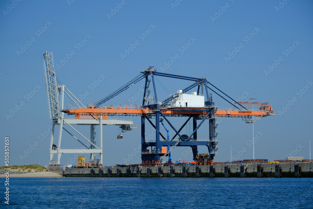 Cargo Cranes in Industrial Port, Cranes and Shipping Containers at Shipyard