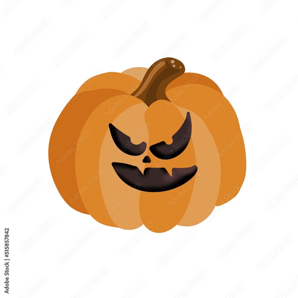 Fototapeta premium The main symbol of the holiday Happy Halloween. Orange pumpkin with a hike for your design for the Halloween holiday. Previous illustration.