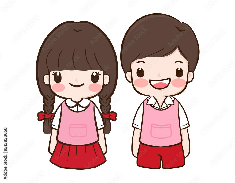 Cartoon character of junior high school student Boy and Girl Cartoon character of junior high school student Boy and Girl