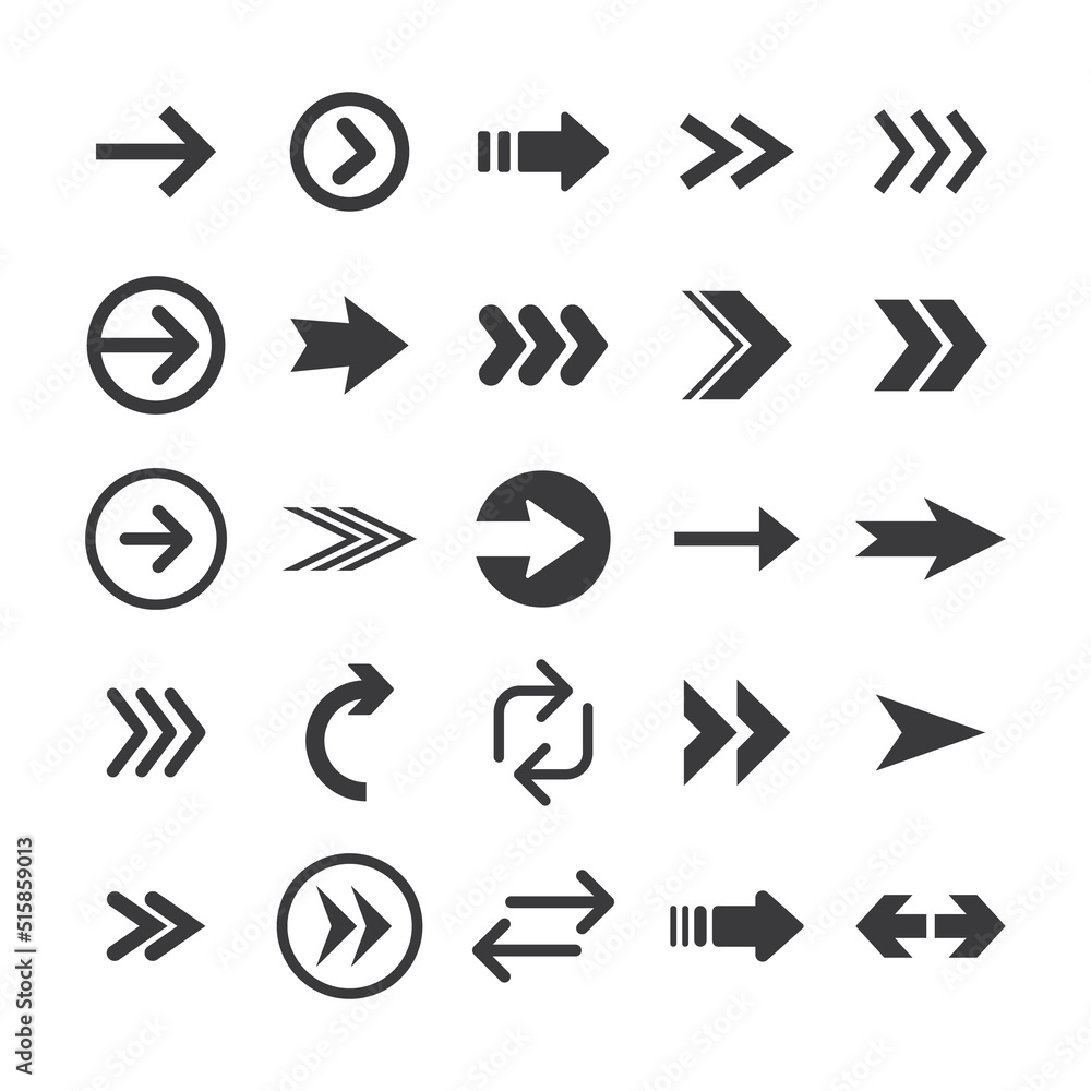 Arrows collection. Set of arrow pictogram icons. Arrowhead symbols. Arrows collection. Set of arrow pictogram icons. Arrowhead symbols.