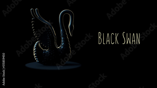 Fototapeta Naklejka Na Ścianę i Meble -  Rare black swan event theory concept illustration on in 8k studio. 3D illustration render. 