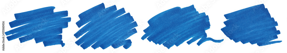 Set of blue marker paint textures. Strokes isolated on white background - obrazy, fototapety, plakaty 
