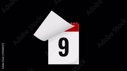 Endless loop of calendar flip on alpha channel background.