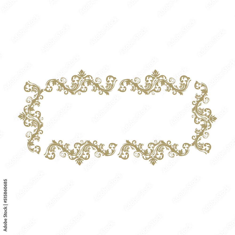 luxury gold floral label frame with damask pattern