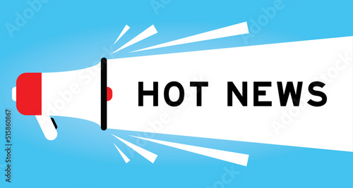 Color megphone icon with word hot news in white banner on blue background