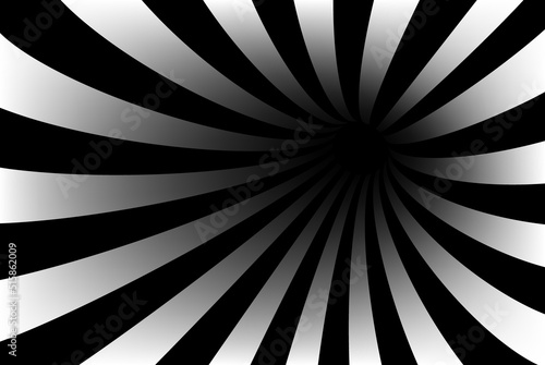 Black and white optical illusion. Abstract background, striped tunnel