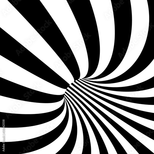 Black and white optical illusion. Abstract background, striped tunnel.Vector