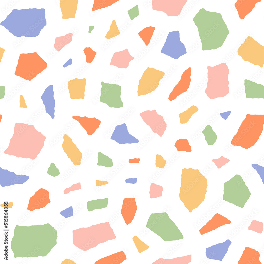 White seamless pattern with colorful terrazzo design. Granite or stones and rocks print. White seamless pattern with colorful terrazzo design. Granite or stones and rocks print.