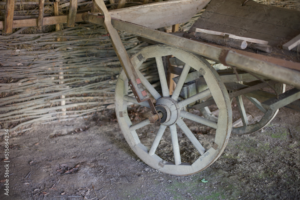 Old wooden wheel from wooden retro rural wagon