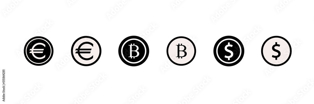 World Currency Line and Silhouette Icon Set on Transparent Background. Euro, Usd Dollar, Bitcoin Coin Icon. Money Symbols and Cryptocurrency Sign. Editable Stroke. Isolated Vector Illustration. World Currency Line and Silhouette Icon Set on Transparent Background. Euro, Usd Dollar, Bitcoin Coin Icon. Money Symbols and Cryptocurrency Sign. Editable Stroke. Isolated Vector Illustration.