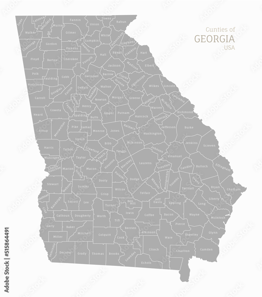 Highly detailed gray map of Georgia, US state. Georgian editable ...