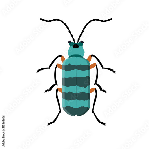 Striped exotic bug icon in flat. Rosalia coelestis vector illustration