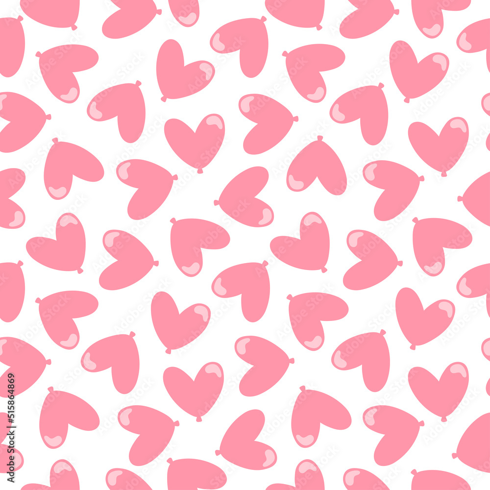 Seamless pattern with pink heart shaped balloons