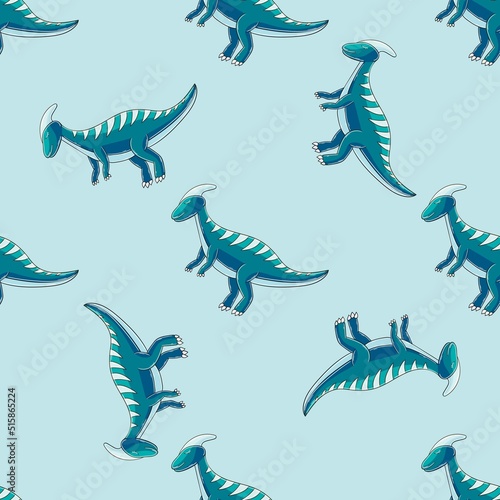 Fototapeta Naklejka Na Ścianę i Meble -  Cute funny dinosaur pattern. Print for cloth design, textile, wrapping paper